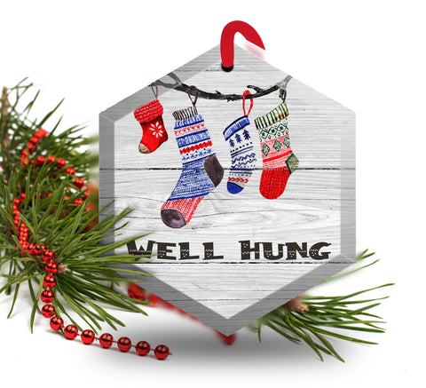 Well Hung. Christmas Stockings Beveled Glass Christmas Ornament