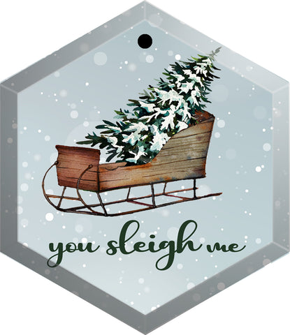 You Sleigh Me Funny Beveled Glass Christmas Ornament