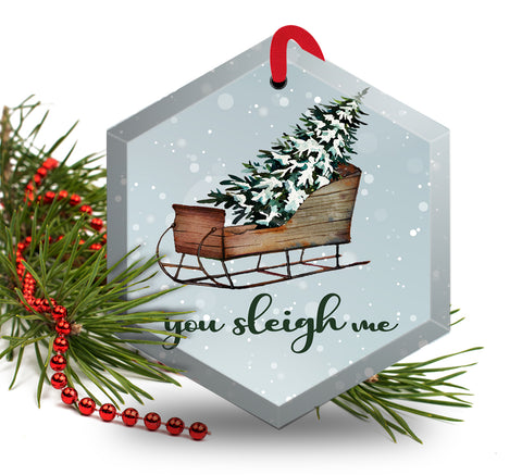 You Sleigh Me Funny Beveled Glass Christmas Ornament