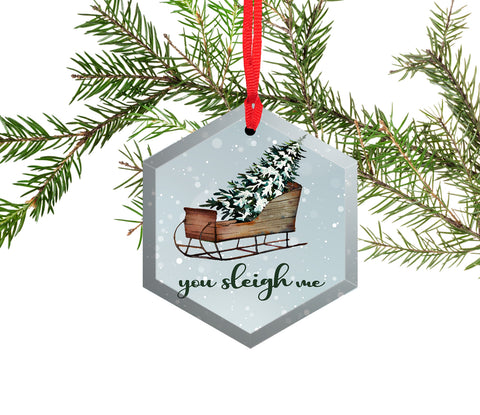 You Sleigh Me Funny Beveled Glass Christmas Ornament