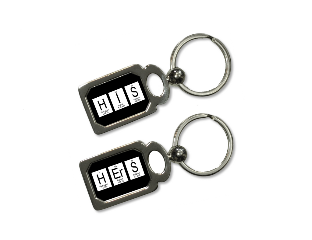 HIS / HERS Periodic Table of Elements Metal Key Chain or ring Set