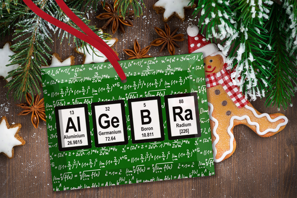 Algebra Math Periodic Table of Elements Glass Christmas Ornament