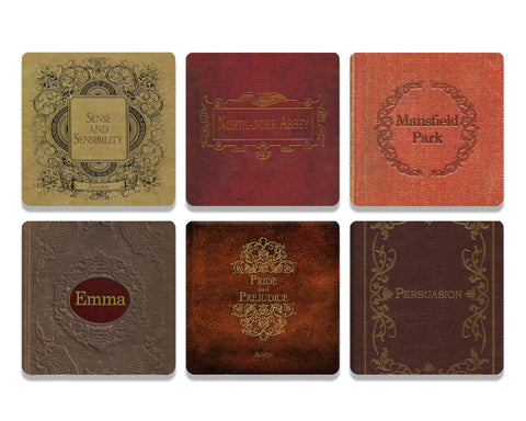 Jane Austen Books Coaster Set - Neoprene 6 Piece Set