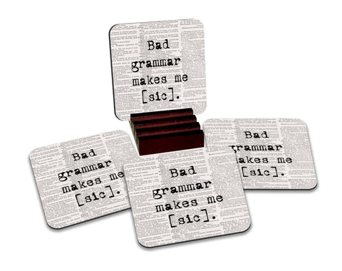 Bad Grammar Makes Me [sic] Coasters with Display Holder