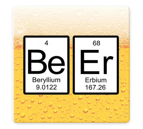Beer Periodic Table of Elements Coaster Set - Tile 4 Piece Set - Caddy Included