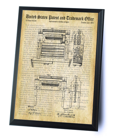 Clothes Wringer Patent- Historic Laundry Room Patents Series