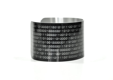 Black Binary Computer Coding Image Aluminium Geekery Cuff Jewelry