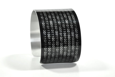 Black Binary Computer Coding Image Aluminium Geekery Cuff Jewelry