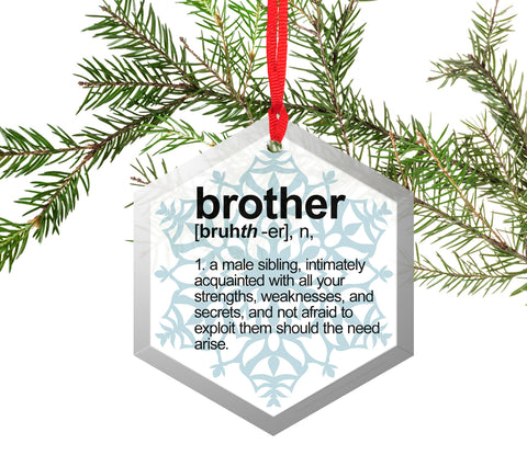 Brother Definition Funny Glass Christmas Ornament