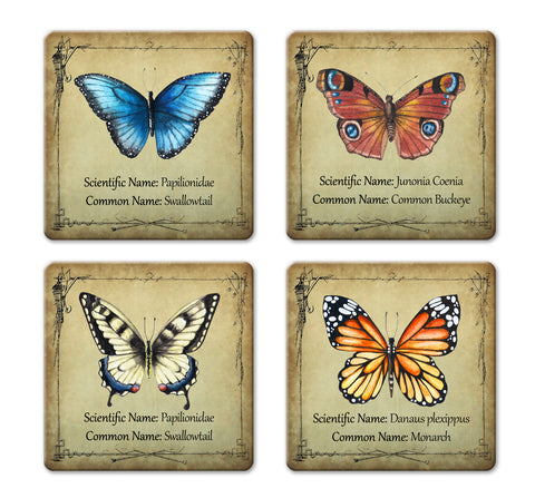 Butterfly  Images - 4-Piece Ceramic Coaster Set - Caddy Included