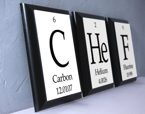 Chef Periodic Table Framed 3 Piece Wall Plaque Set - Geeky Home Decor