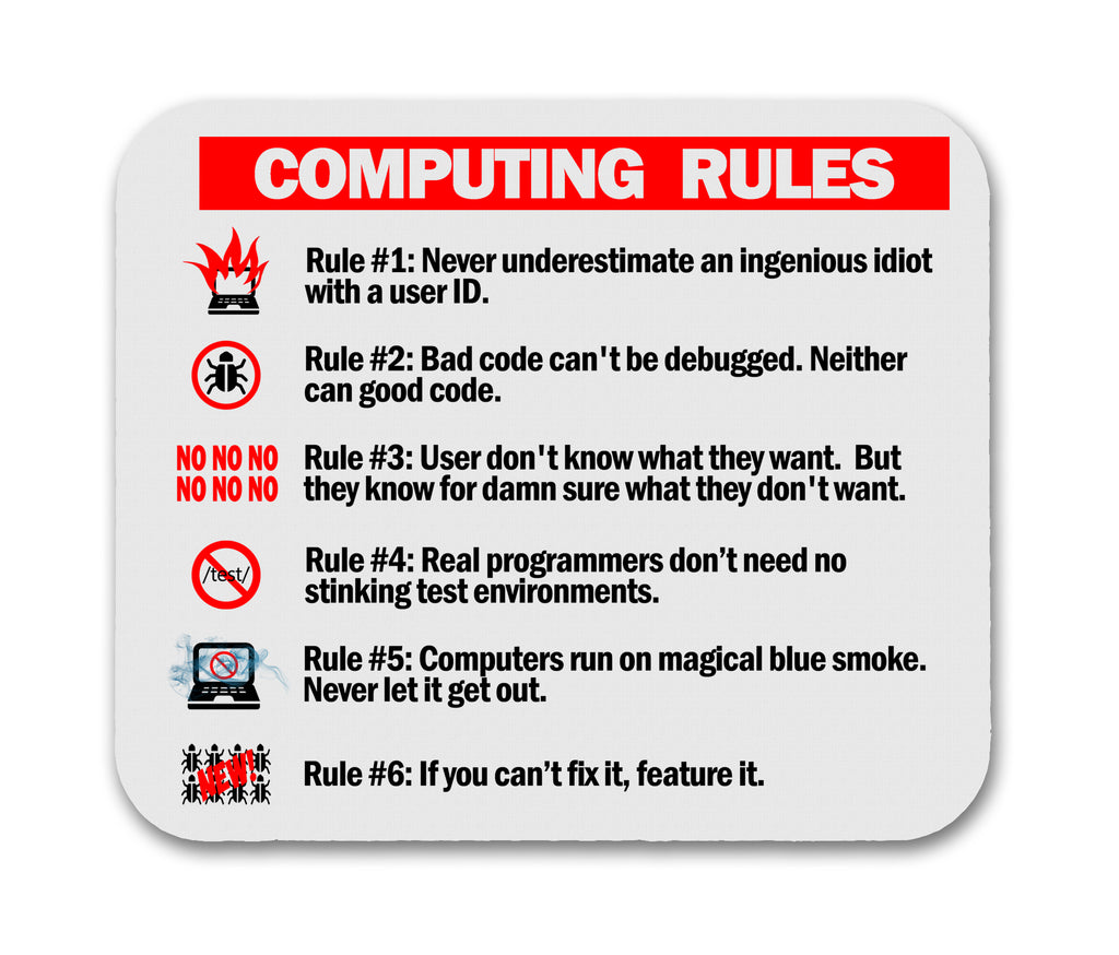 Fun Rules For Computer Science Computing Rules Funny Mouse Pad For Computer Geeks and Nerds – Neurons ...