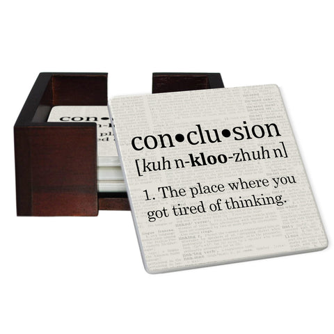 Conclusion Definition Coaster Set - Ceramic Tile 4 Piece Set - Caddy Included