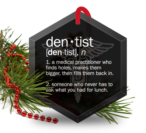Dentist Definition Funny Glass Christmas Ornament