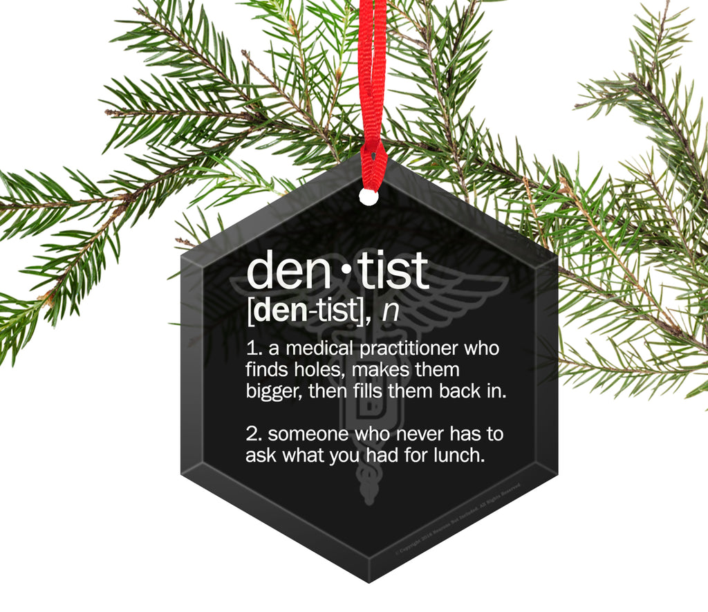Dentist Definition Funny Glass Christmas Ornament