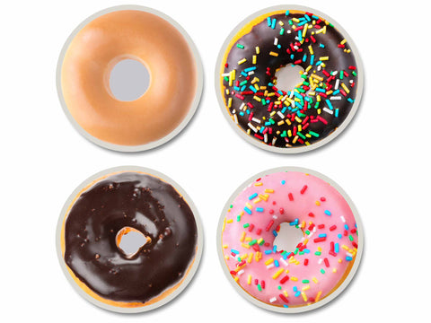 Assorted Doughnut Images - 4-Piece Round Matte Finish Ceramic Coaster Set - Caddy Included