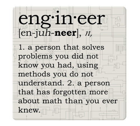 Engineer Definition Coaster Set - Ceramic Tile 4 Piece Set - Caddy Included