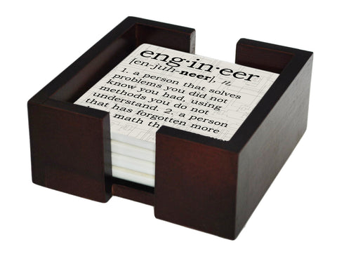 Engineer Definition Coaster Set - Ceramic Tile 4 Piece Set - Caddy Included