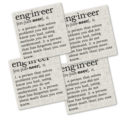 Engineer Definition Coaster Set - Ceramic Tile 4 Piece Set - Caddy Included