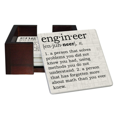 Engineer Definition Coaster Set - Ceramic Tile 4 Piece Set - Caddy Included