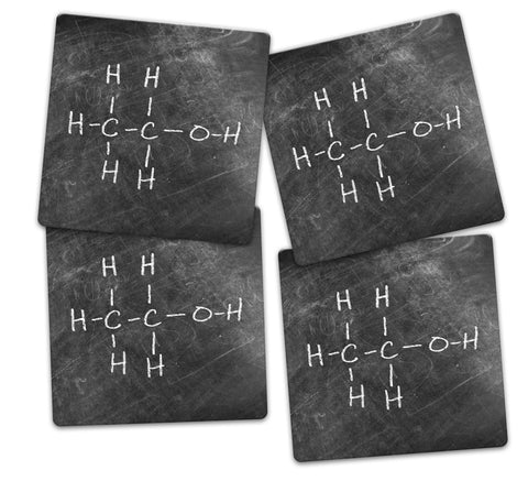 Ethanol Alcohol Molecule Coaster Set - Ceramic Tile 4 Piece Set - Caddy Included