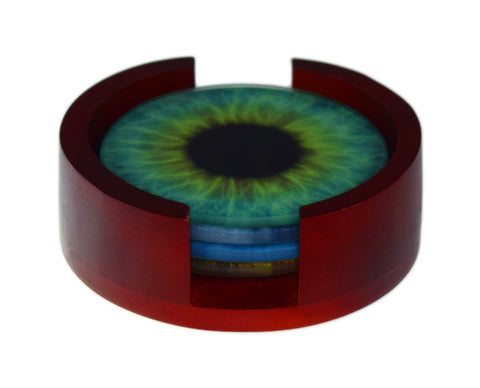 Eyeball Images Coaster Set -4 Piece Glass Coaster Set - Caddy Included