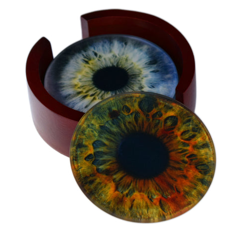 Eyeball Images Coaster Set -4 Piece Glass Coaster Set - Caddy Included