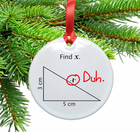 Math Find X Funny Christmas Tree Ornament