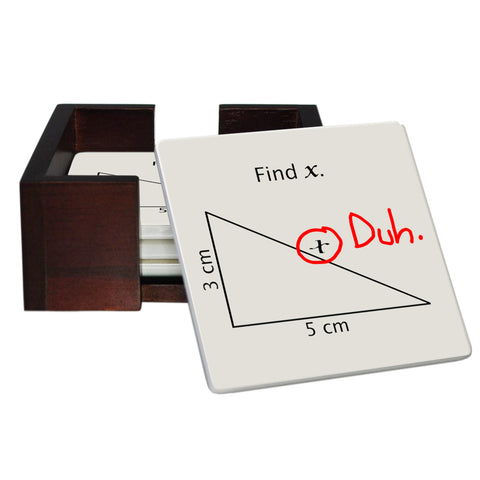 Find X Mathematic Coaster Set - Ceramic Tile 4 Piece Set - Caddy Included