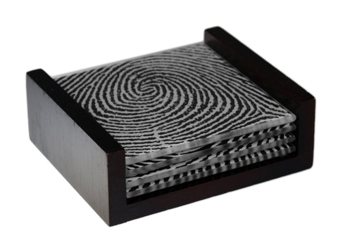 Fingerprint Images - 4 Piece Glass Coaster Set - Caddy Included