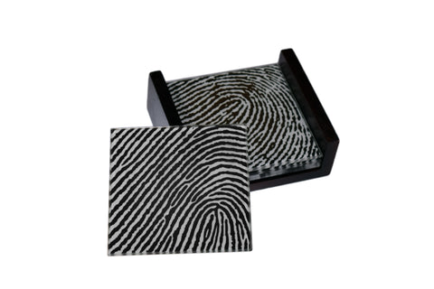 Fingerprint Images - 4 Piece Glass Coaster Set - Caddy Included