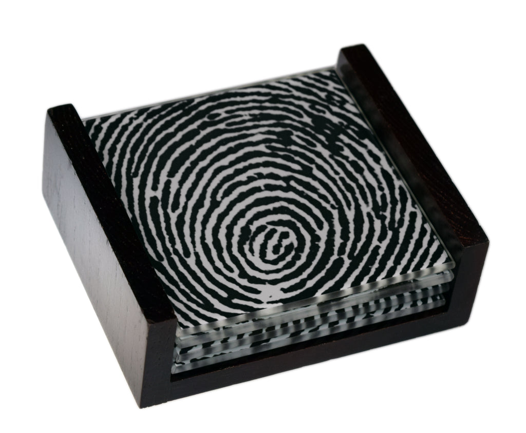 Fingerprint Images - 4 Piece Glass Coaster Set - Caddy Included