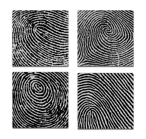 Fingerprint Images - 4 Piece Glass Coaster Set - Caddy Included