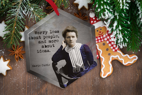 Famous Scientists Marie Curie Glass Christmas Ornament