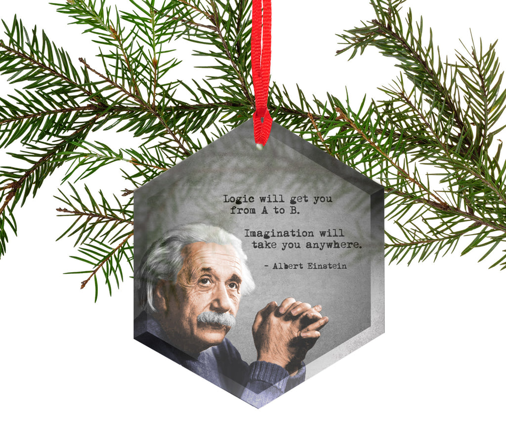 Famous Scientists Albert Einstein Glass Christmas Ornament