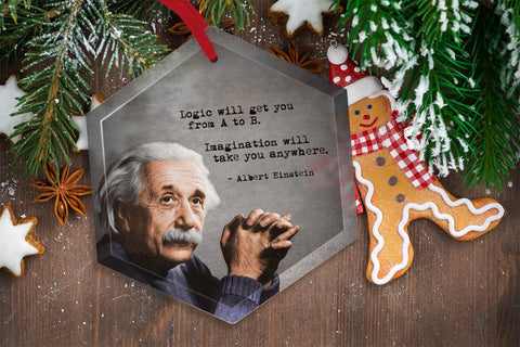 Famous Scientists Albert Einstein Glass Christmas Ornament