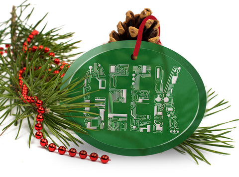 Geek Circuit Font Glass Christmas Ornament