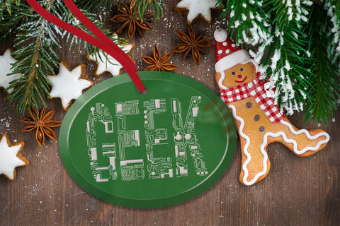 Geek Circuit Font Glass Christmas Ornament
