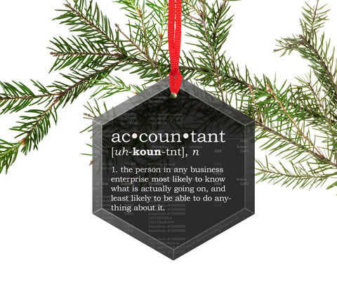 Accountant Definition Funny Glass Christmas Ornament