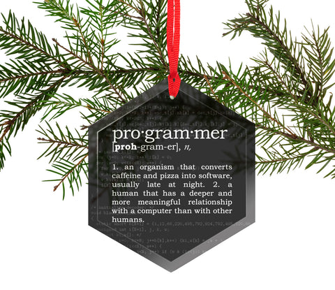 Programmer Definition Funny Glass Christmas Ornament