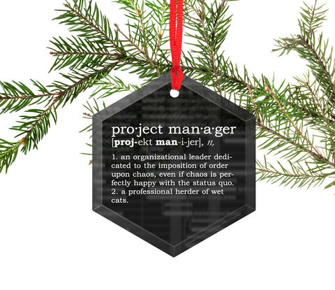 Project Manager Definition Funny Glass Christmas Ornament