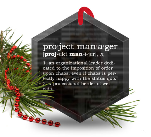 Project Manager Definition Funny Glass Christmas Ornament