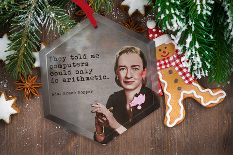 Famous Scientists Grace Hopper Glass Christmas Ornament