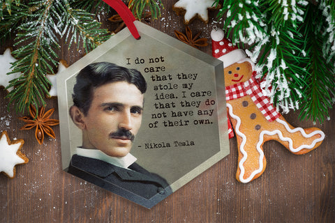 Famous Scientists Nikola Tesla Glass Christmas Ornament