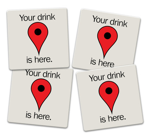 GPS Drink Locator Coaster Set - Ceramic Tile 4 Piece Set - Caddy Included