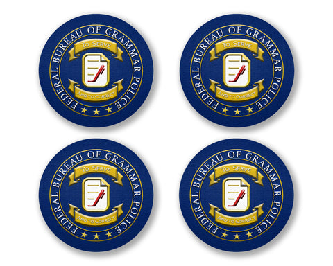 Grammar Police Seal Coaster Neoprene 4 Piece Set