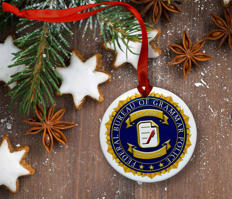 Grammar Police Badge Ceramic Christmas Ornament