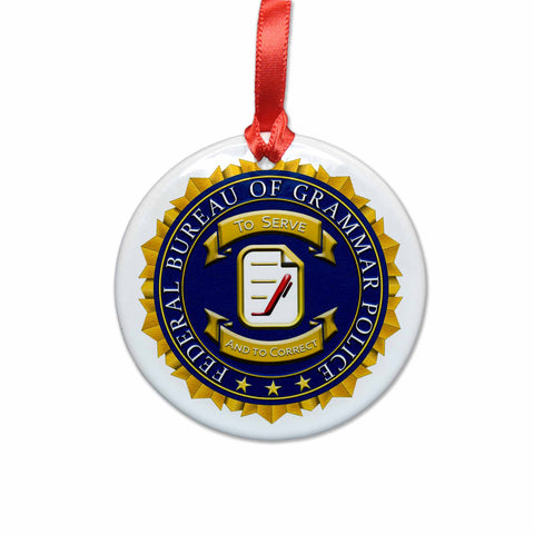 Grammar Police Badge Ceramic Christmas Ornament