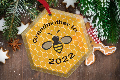 Grandmother to Be ( Bee) Beveled Glass Christmas Ornament - With Date