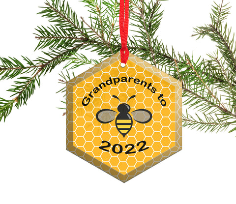 Grandparents to Be ( Bee) Beveled Glass Christmas Ornament - With Date